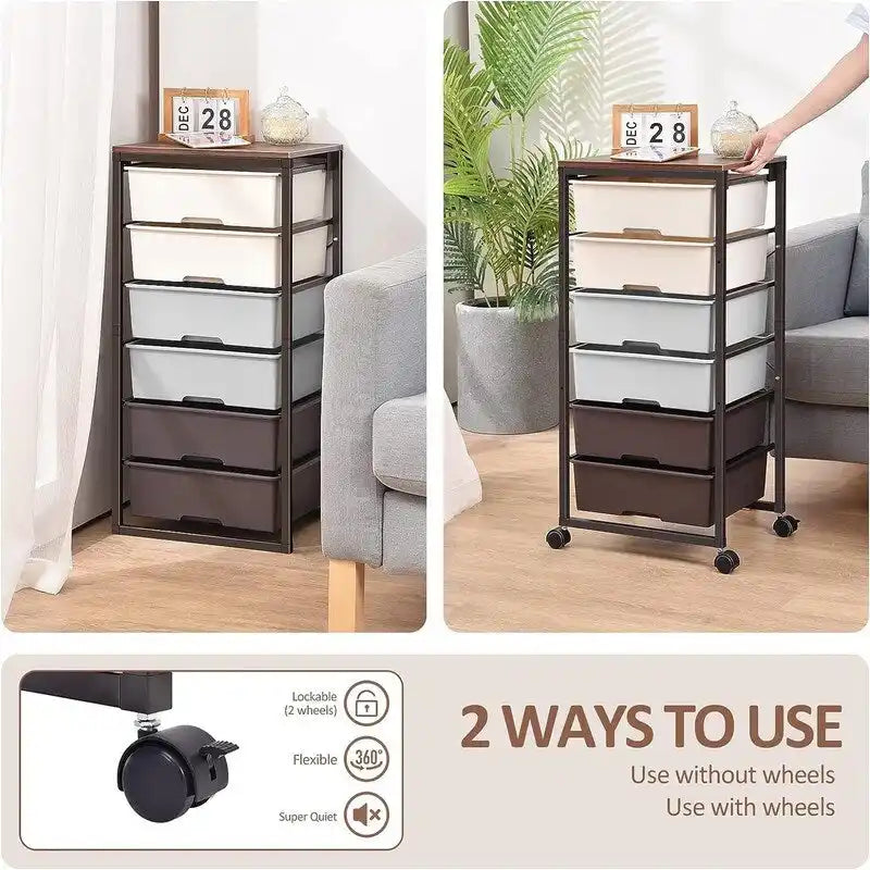 Carrello Portatutto a 6 Cassetti, Nero/Bianco/Marrone – Utente Singolo