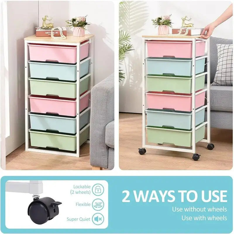 Carrello Portatutto a 6 Cassetti, Nero/Bianco/Marrone – Utente Singolo