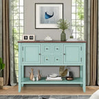 Consolle blu con finitura anticata con 4 cassetti e 2 ante, piano in legno, singolo