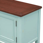 Consolle blu con finitura anticata con 4 cassetti e 2 ante, piano in legno, singolo