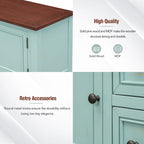 Consolle blu con finitura anticata con 4 cassetti e 2 ante, piano in legno, singolo