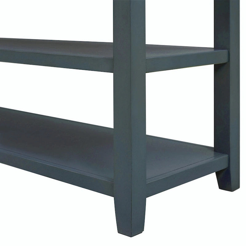 Consolle retrò beige/bianco/blu scuro, 3 cassetti e 2 ripiani aperti