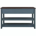 Consolle retrò beige/bianco/blu scuro, 3 cassetti e 2 ripiani aperti