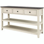 Consolle retrò beige/bianco/blu scuro, 3 cassetti e 2 ripiani aperti