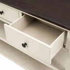 Consolle retrò beige/bianco/blu scuro, 3 cassetti e 2 ripiani aperti