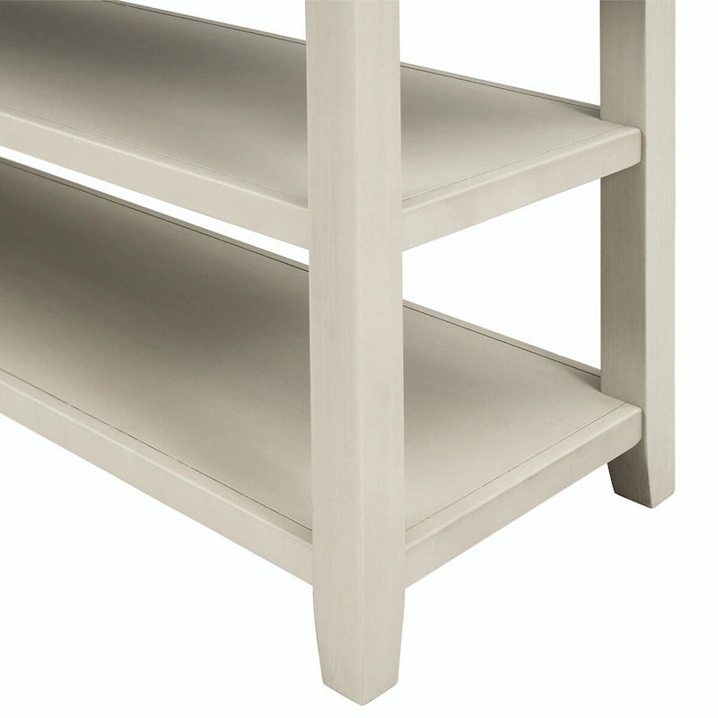 Consolle retrò beige/bianco/blu scuro, 3 cassetti e 2 ripiani aperti