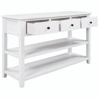 Consolle retrò beige/bianco/blu scuro, 3 cassetti e 2 ripiani aperti