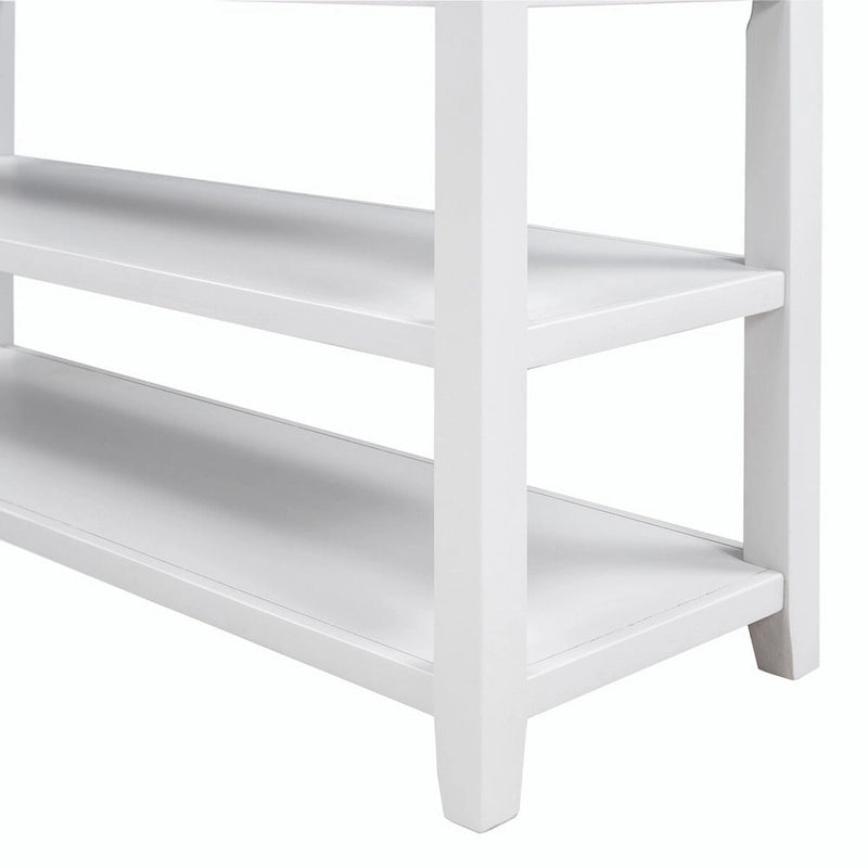 Consolle retrò beige/bianco/blu scuro, 3 cassetti e 2 ripiani aperti