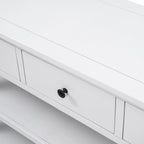 Consolle retrò beige/bianco/blu scuro, 3 cassetti e 2 ripiani aperti