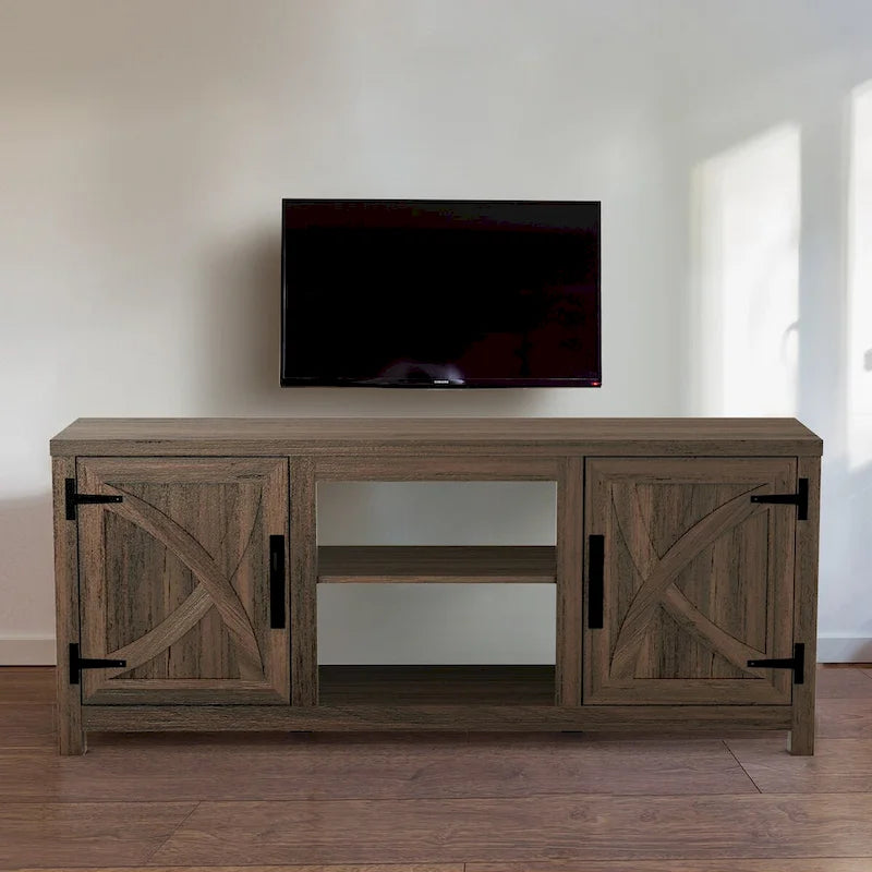 Mobile TV Marrone Effetto Legno Stile Fienile, Adatto a TV fino a 65"