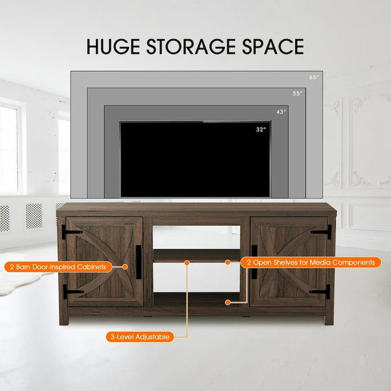 Mobile TV Marrone Effetto Legno Stile Fienile, Adatto a TV fino a 65"