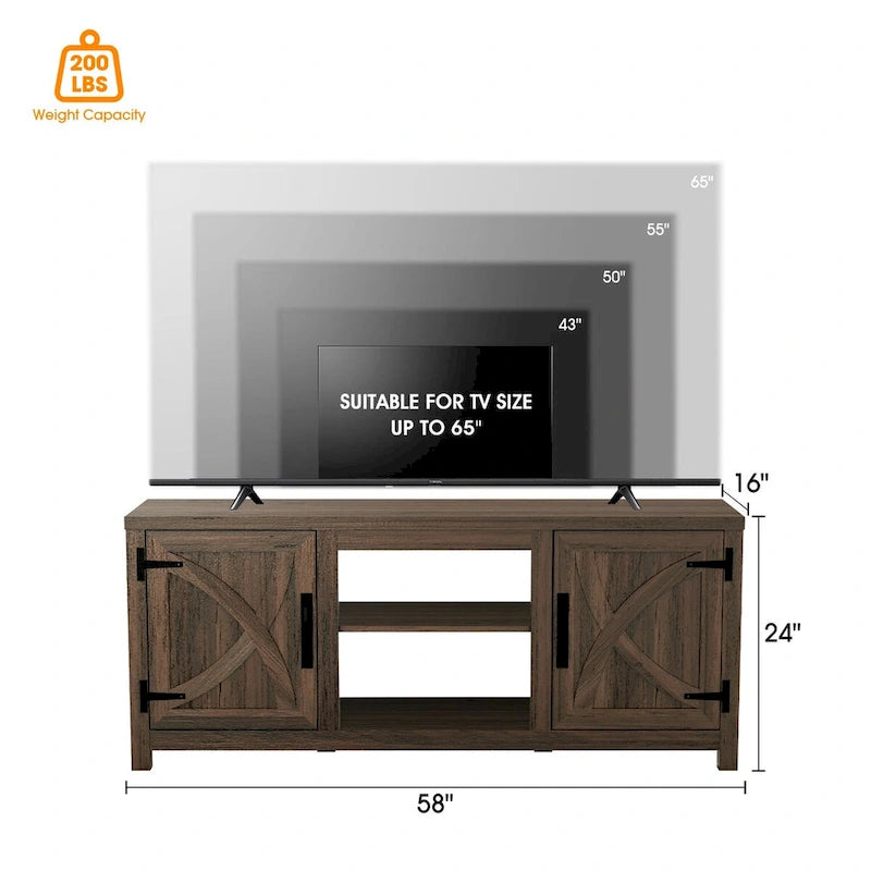 Mobile TV Marrone Effetto Legno Stile Fienile, Adatto a TV fino a 65"