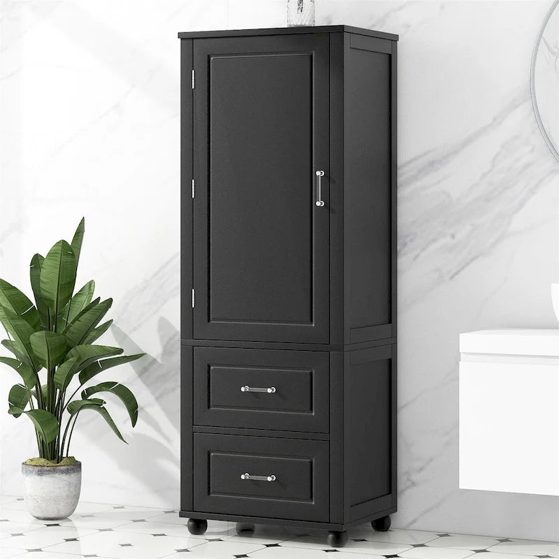 Mobiletto da bagno autoportante nero/grigio con 2 cassetti, per una persona