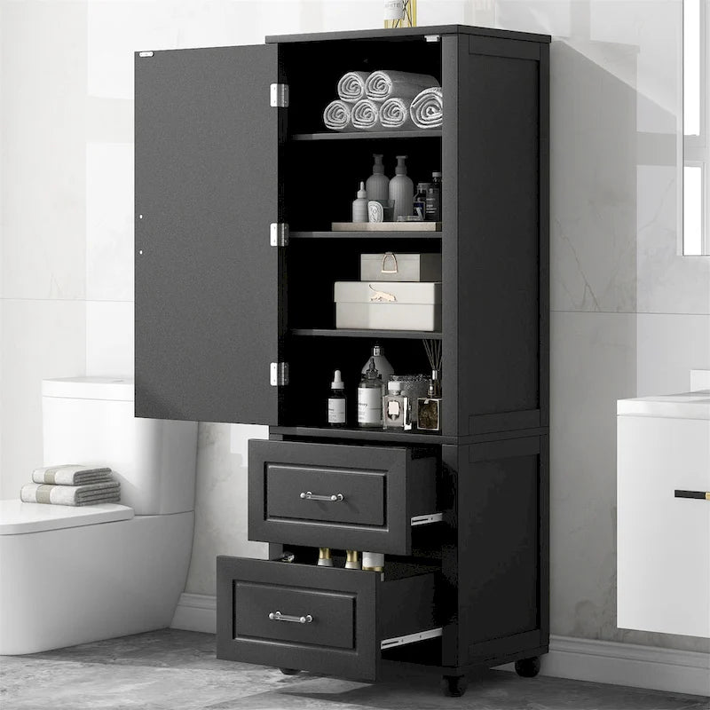 Mobiletto da bagno autoportante nero/grigio con 2 cassetti, per una persona