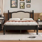 Letto a piattaforma con testiera in rattan nero/noce, Full/Queen, 2 persone