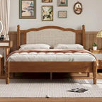 Letto a piattaforma con testiera in rattan nero/noce, Full/Queen, 2 persone