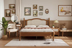 Wooden Platform Bed with Rattan Headboard and Slat Support