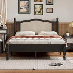 Letto a piattaforma con testiera in rattan nero/noce, Full/Queen, 2 persone