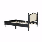 Letto a piattaforma con testiera in rattan nero/noce, Full/Queen, 2 persone