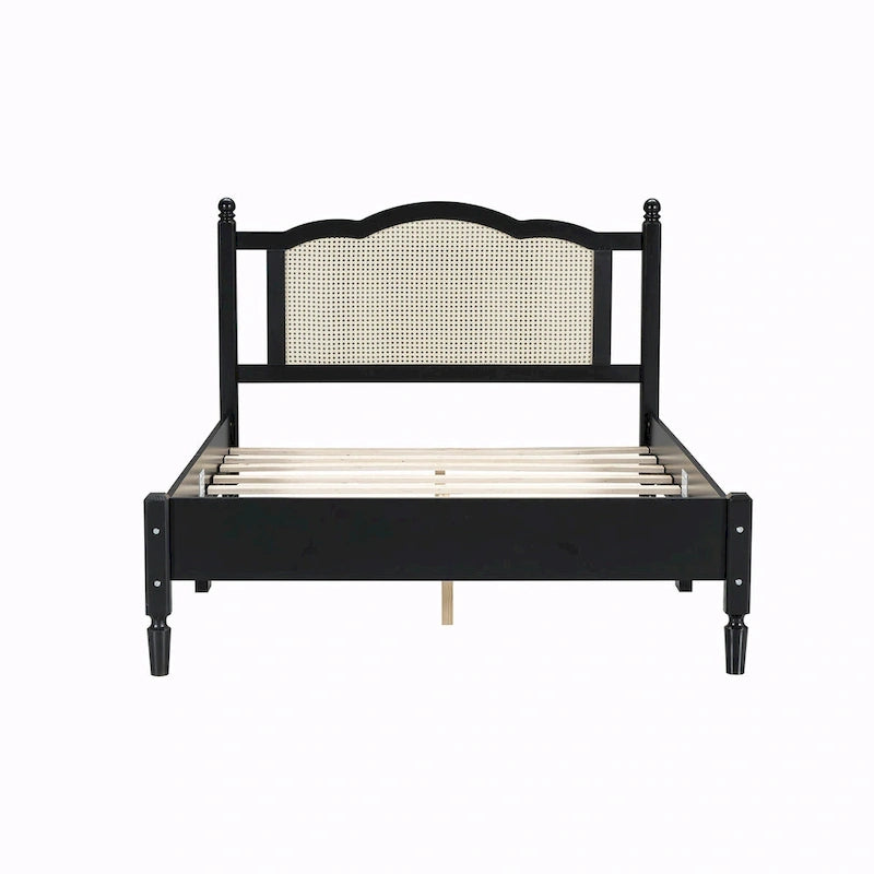 Letto a piattaforma con testiera in rattan nero/noce, Full/Queen, 2 persone