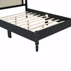 Letto a piattaforma con testiera in rattan nero/noce, Full/Queen, 2 persone