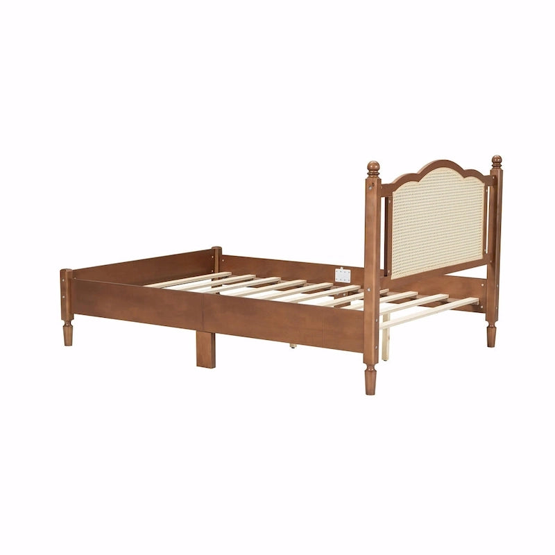 Letto a piattaforma con testiera in rattan nero/noce, Full/Queen, 2 persone