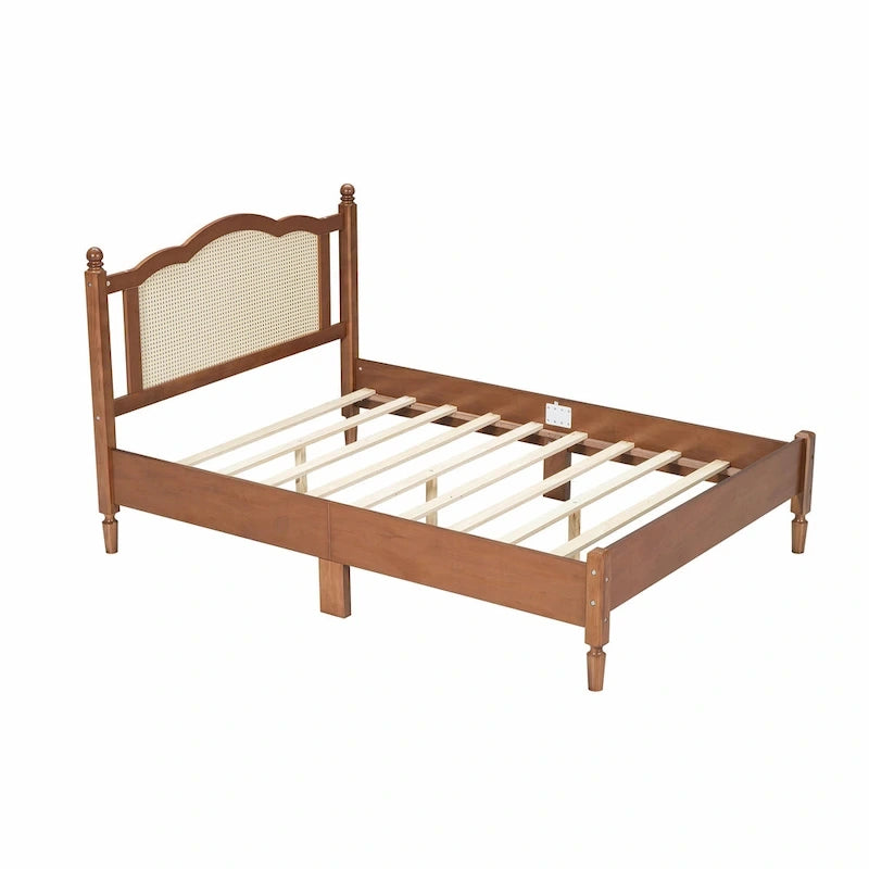 Letto a piattaforma con testiera in rattan nero/noce, Full/Queen, 2 persone