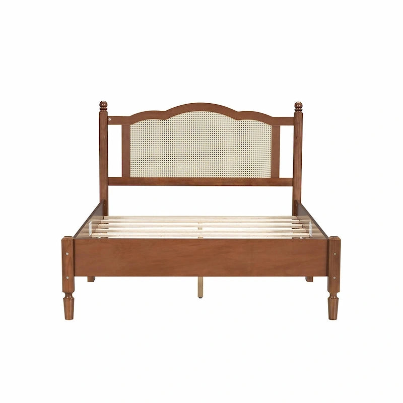 Letto a piattaforma con testiera in rattan nero/noce, Full/Queen, 2 persone