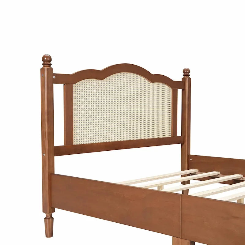 Letto a piattaforma con testiera in rattan nero/noce, Full/Queen, 2 persone