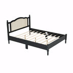 Letto a piattaforma con testiera in rattan nero/noce, Full/Queen, 2 persone