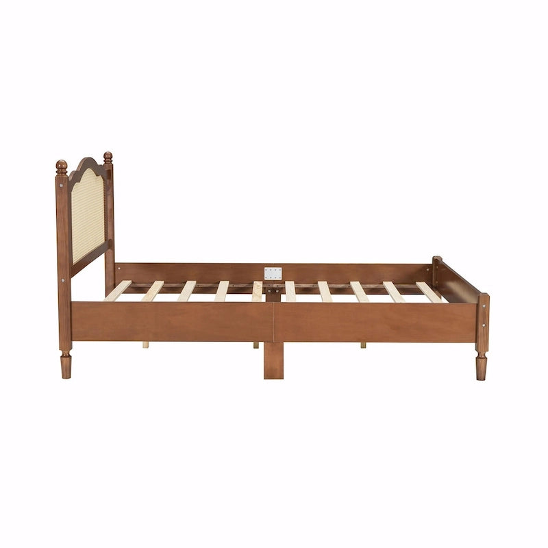 Letto a piattaforma con testiera in rattan nero/noce, Full/Queen, 2 persone