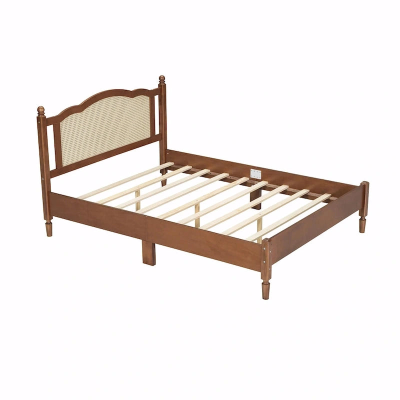 Letto a piattaforma con testiera in rattan nero/noce, Full/Queen, 2 persone