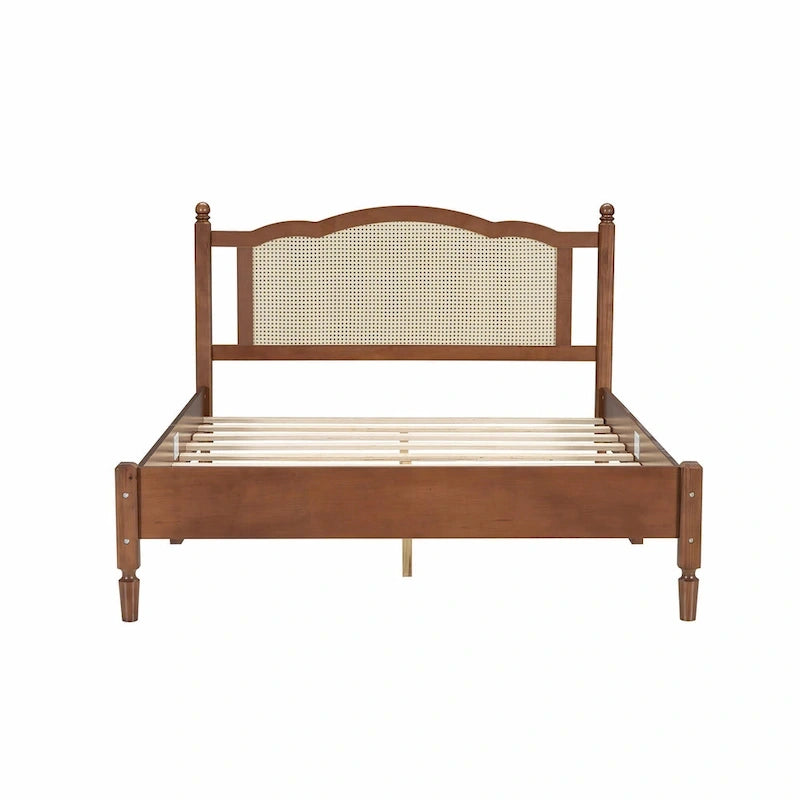 Letto a piattaforma con testiera in rattan nero/noce, Full/Queen, 2 persone