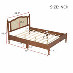 Letto a piattaforma con testiera in rattan nero/noce, Full/Queen, 2 persone