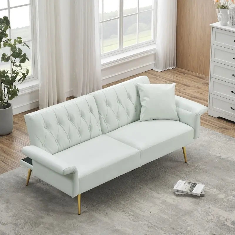 Divano letto convertibile in ecopelle bianco/nero, a 2 posti, pieghevole a 3 modalità