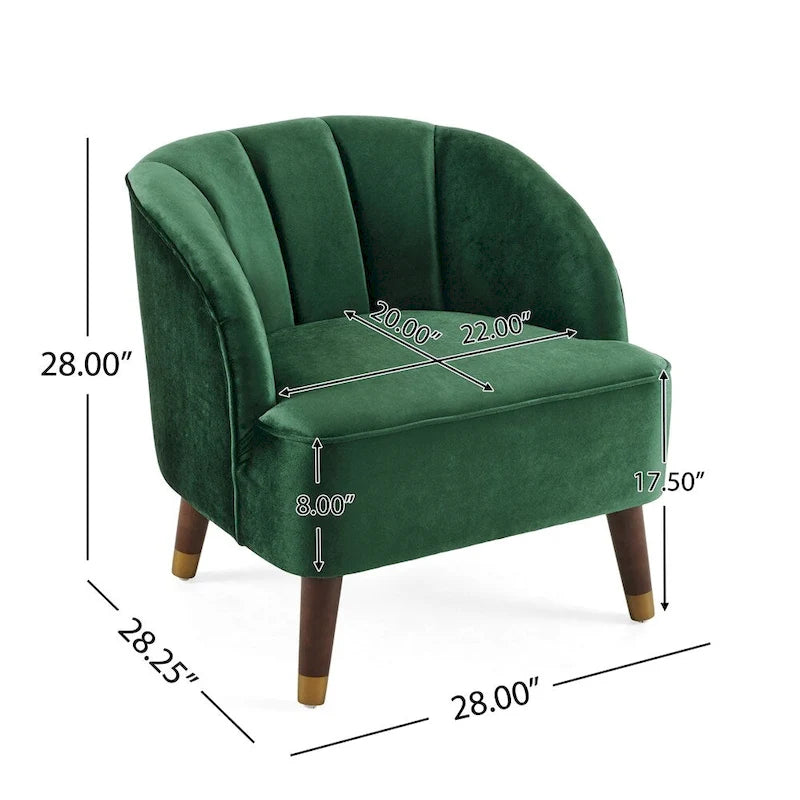 Poltroncina a barilotto in velluto arancione/fard/smeraldo/bianco con gambe in legno, seduta singola