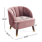 Poltroncina a barilotto in velluto arancione/fard/smeraldo/bianco con gambe in legno, seduta singola
