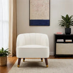 Poltroncina a barilotto in velluto arancione/fard/smeraldo/bianco con gambe in legno, seduta singola
