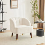 Poltroncina a barilotto in velluto arancione/fard/smeraldo/bianco con gambe in legno, seduta singola