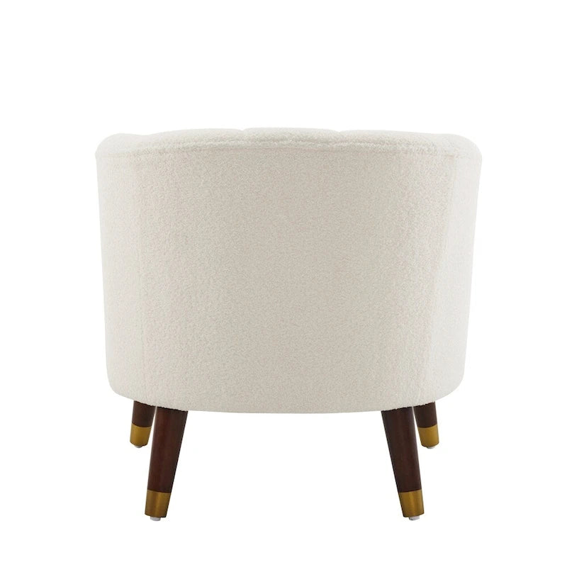 Poltroncina a barilotto in velluto arancione/fard/smeraldo/bianco con gambe in legno, seduta singola