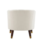 Poltroncina a barilotto in velluto arancione/fard/smeraldo/bianco con gambe in legno, seduta singola