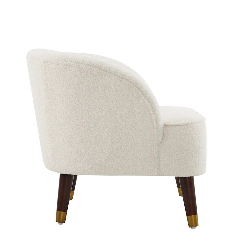 Poltroncina a barilotto in velluto arancione/fard/smeraldo/bianco con gambe in legno, seduta singola