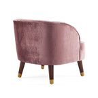 Poltroncina a barilotto in velluto arancione/fard/smeraldo/bianco con gambe in legno, seduta singola