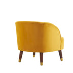 Poltroncina a barilotto in velluto arancione/fard/smeraldo/bianco con gambe in legno, seduta singola