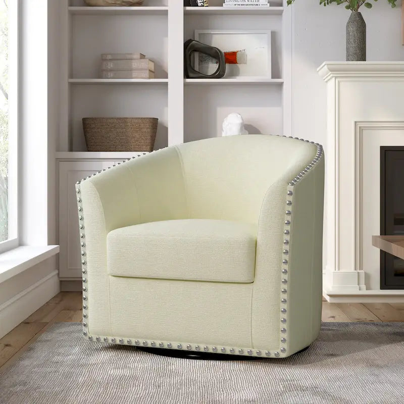 Poltrona girevole a barilotto con borchie – Cammello chiaro / Grigio / Bianco / Blu / Grigio chiaro, 1 posto
