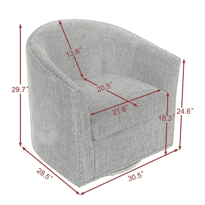 Poltrona girevole a barilotto con borchie – Cammello chiaro / Grigio / Bianco / Blu / Grigio chiaro, 1 posto