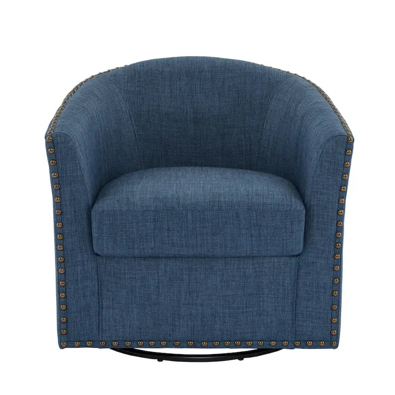 Poltrona girevole a barilotto con borchie – Cammello chiaro / Grigio / Bianco / Blu / Grigio chiaro, 1 posto