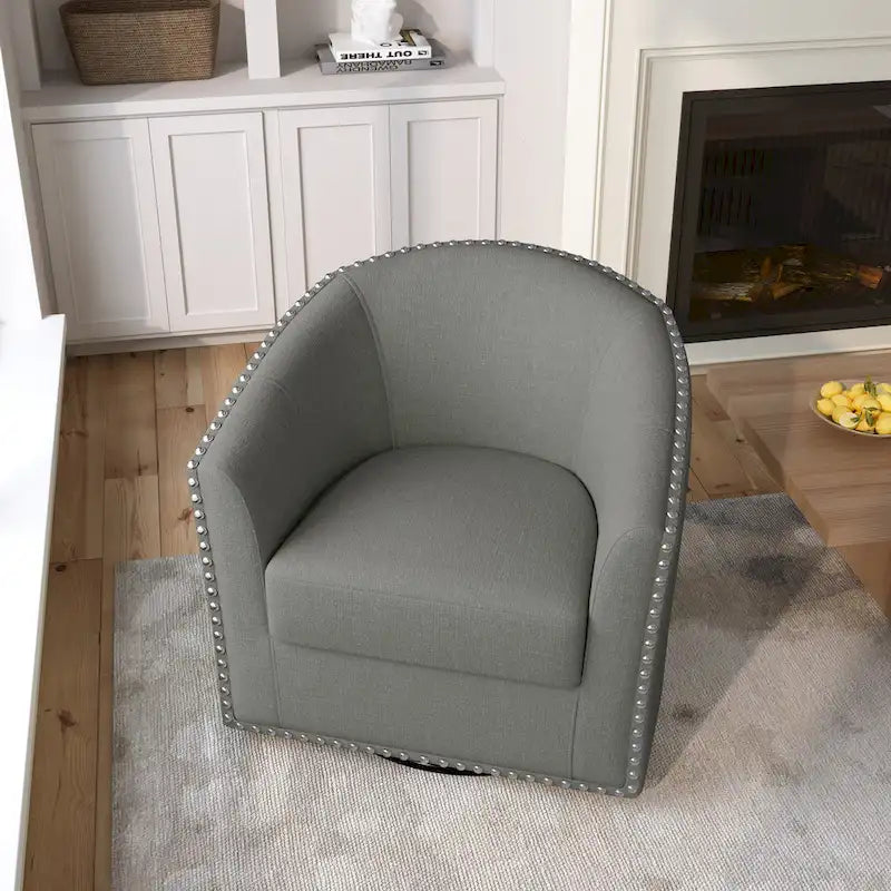 Poltrona girevole a barilotto con borchie – Cammello chiaro / Grigio / Bianco / Blu / Grigio chiaro, 1 posto