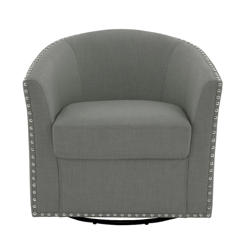 Poltrona girevole a barilotto con borchie – Cammello chiaro / Grigio / Bianco / Blu / Grigio chiaro, 1 posto