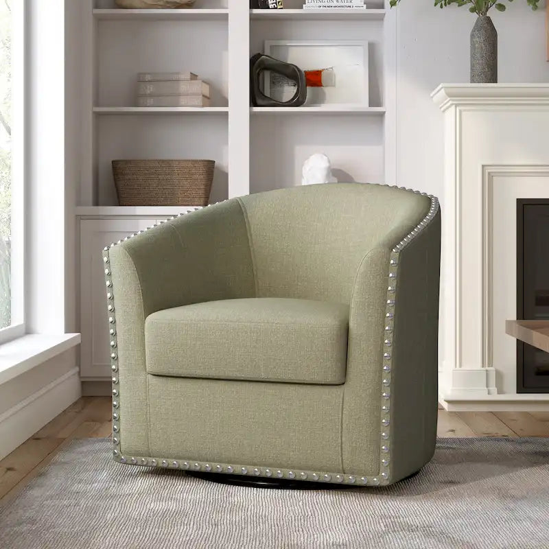 Poltrona girevole a barilotto con borchie – Cammello chiaro / Grigio / Bianco / Blu / Grigio chiaro, 1 posto